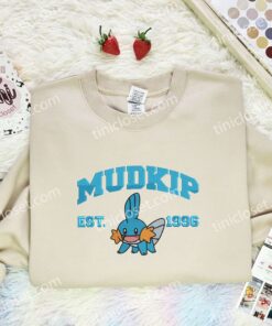 Mudkip Embroidered Shirt, Pokemon Embroidered Hoodie, Anime Embroidered Sweatshirt (1)