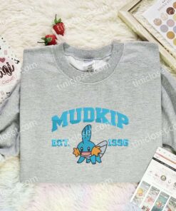 Mudkip Embroidered Shirt, Pokemon Embroidered Hoodie, Anime Embroidered Sweatshirt