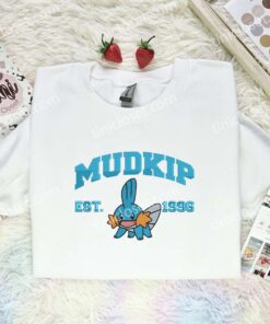 Mudkip Embroidered Shirt, Pokemon Embroidered Hoodie, Anime Embroidered Sweatshirt (3)