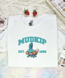 Mudkip Embroidered Shirt, Pokemon Embroidered Hoodie, Anime Embroidered Sweatshirt (1)