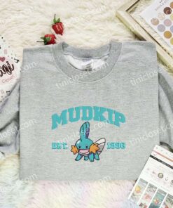 Mudkip Embroidered Shirt, Pokemon Embroidered Hoodie, Anime Embroidered Sweatshirt