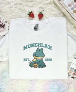 Munchlax Embroidered Shirt, Pokemon Embroidered Hoodie, Anime Embroidered Sweatshirt (1)