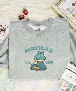 Munchlax Embroidered Shirt, Pokemon Embroidered Hoodie, Anime Embroidered Sweatshirt (3)