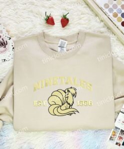 Ninetales Embroidered Shirt, Pokemon Embroidered Hoodie, Anime Embroidered Sweatshirt (2)