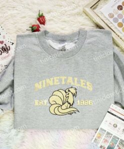 Ninetales Embroidered Shirt, Pokemon Embroidered Hoodie, Anime Embroidered Sweatshirt (3)