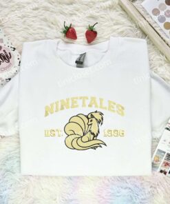 Ninetales Embroidered Shirt, Pokemon Embroidered Hoodie, Anime Embroidered Sweatshirt (1)