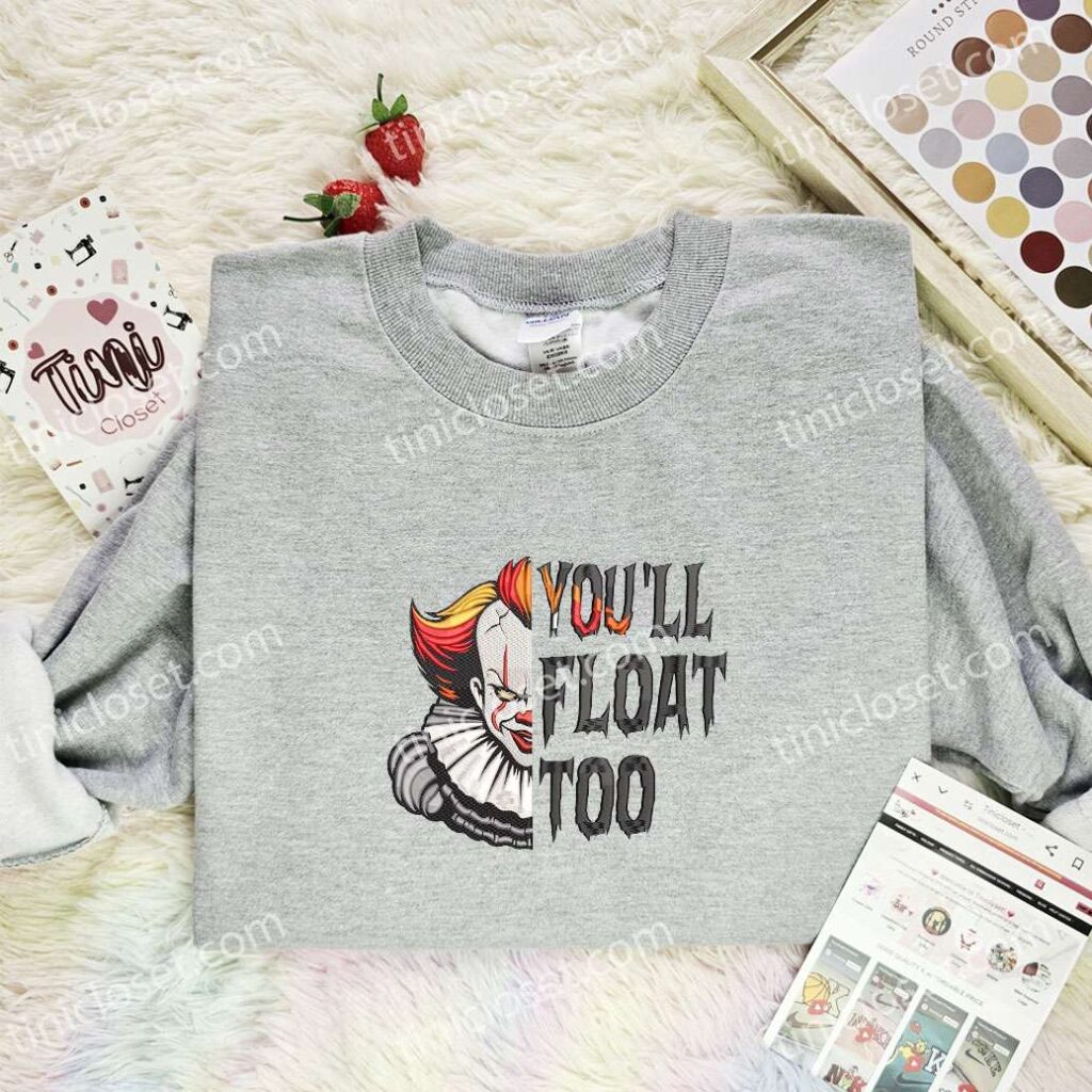 Pennywise IT Embroidered Shirt, Horror Movie Embroidered Hoodie, Halloween Embroidered T-Shirt