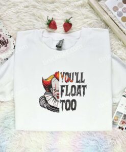 Pennywise IT Embroidered Shirt, Horror Movie Embroidered Hoodie, Halloween Embroidered T Shirt (2)