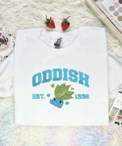Oddish Embroidered Shirt, Pokemon Embroidered Hoodie, Anime Embroidered Sweatshirt (1)