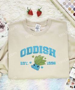 Oddish Embroidered Shirt, Pokemon Embroidered Hoodie, Anime Embroidered Sweatshirt (2)