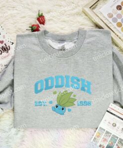 Oddish Embroidered Shirt, Pokemon Embroidered Hoodie, Anime Embroidered Sweatshirt (3)