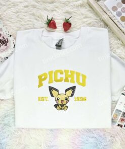 Pichu Embroidered Shirt, Pokemon Embroidered Hoodie, Anime Embroidered Sweatshirt (1)