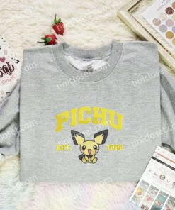 Pichu Embroidered Shirt, Pokemon Embroidered Hoodie, Anime Embroidered Sweatshirt (3)