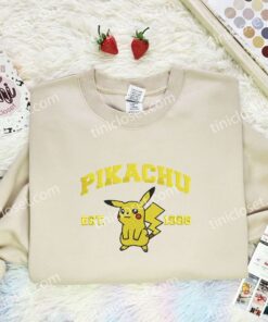 Pikachu Embroidered Shirt, Pokemon Embroidered Hoodie, Anime Embroidered Sweatshirt (2)