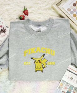 Pikachu Embroidered Shirt, Pokemon Embroidered Hoodie, Anime Embroidered Sweatshirt (3)