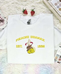 Pikachu Gigamax Embroidered Shirt, Pokemon Embroidered Hoodie, Anime Embroidered Sweatshirt (1)