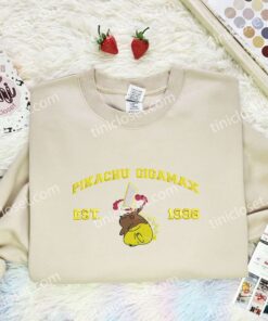 Pikachu Gigamax Embroidered Shirt, Pokemon Embroidered Hoodie, Anime Embroidered Sweatshirt (2)