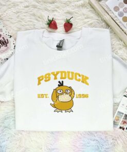 Psyduck Embroidered Shirt, Pokemon Embroidered Hoodie, Anime Embroidered Sweatshirt (1)