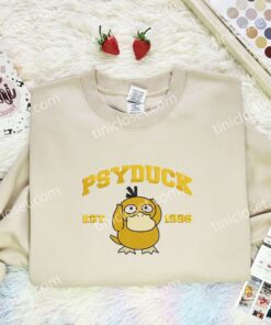 Psyduck Embroidered Shirt, Pokemon Embroidered Hoodie, Anime Embroidered Sweatshirt (2)