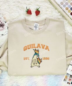 Quilava Embroidered Shirt, Pokemon Embroidered Hoodie, Anime Embroidered Sweatshirt (2)