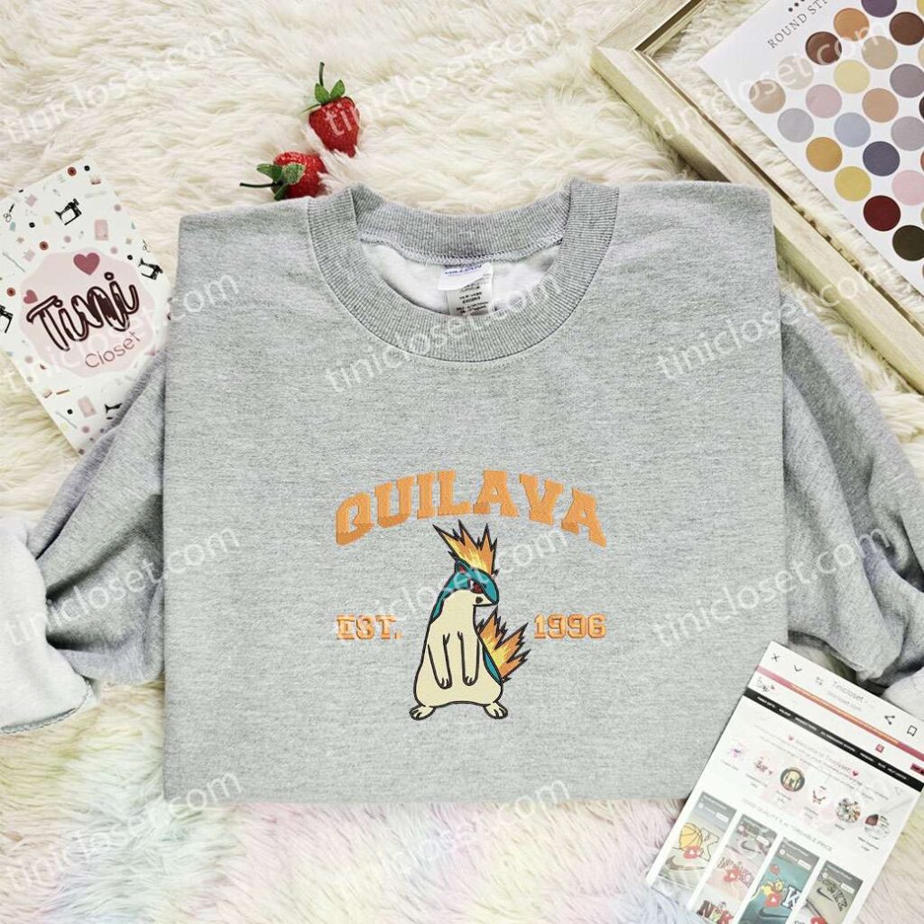 Quilava Embroidered Shirt, Pokemon Embroidered Hoodie, Anime Embroidered Sweatshirt