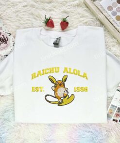 Raichu Alola Embroidered Shirt, Pokemon Embroidered Hoodie, Anime Embroidered Sweatshirt (1)