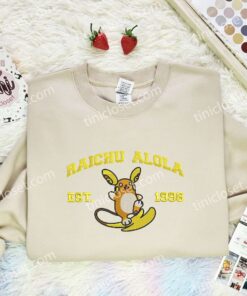Raichu Alola Embroidered Shirt, Pokemon Embroidered Hoodie, Anime Embroidered Sweatshirt (2)