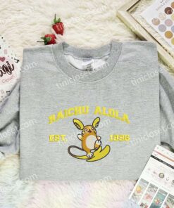 Raichu Alola Embroidered Shirt, Pokemon Embroidered Hoodie, Anime Embroidered Sweatshirt (3)