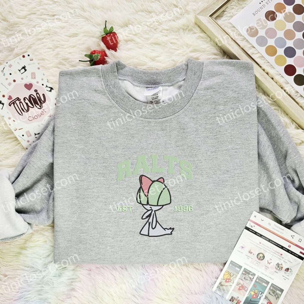 Ralts Embroidered Shirt, Pokemon Embroidered Hoodie, Anime Embroidered Sweatshirt