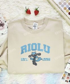 Riolu Embroidered Shirt, Pokemon Embroidered Hoodie, Anime Embroidered Sweatshirt (2)