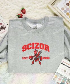 Scizor Embroidered Shirt, Pokemon Embroidered Hoodie, Anime Embroidered Sweatshirt (1)