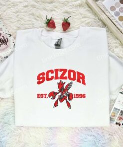 Scizor Embroidered Shirt, Pokemon Embroidered Hoodie, Anime Embroidered Sweatshirt (2)