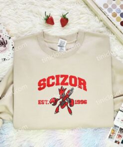 Scizor Embroidered Shirt, Pokemon Embroidered Hoodie, Anime Embroidered Sweatshirt (3)
