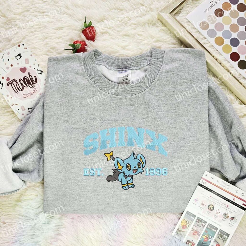 Shinx Embroidered Shirt, Pokemon Embroidered Hoodie, Anime Embroidered Sweatshirt