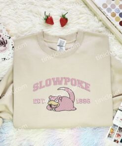 Slowpoke Embroidered Shirt, Pokemon Embroidered Hoodie, Anime Embroidered Sweatshirt (2)