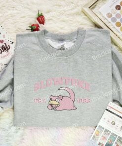 Slowpoke Embroidered Shirt, Pokemon Embroidered Hoodie, Anime Embroidered Sweatshirt (3)