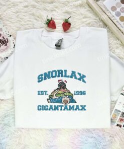 Snorlax Gigantamax Embroidered Shirt, Pokemon Embroidered Hoodie, Anime Embroidered Sweatshirt (1)