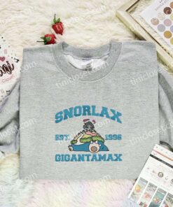Snorlax Gigantamax Embroidered Shirt, Pokemon Embroidered Hoodie, Anime Embroidered Sweatshirt (3)