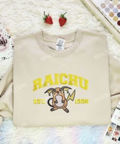 Raichu Embroidered Shirt, Pokemon Embroidered Hoodie, Anime Embroidered Sweatshirt (2)