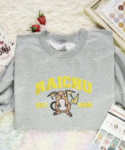 Raichu Embroidered Shirt, Pokemon Embroidered Hoodie, Anime Embroidered Sweatshirt (3)