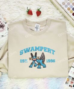 Swampert Embroidered Shirt, Pokemon Embroidered Hoodie, Anime Embroidered Sweatshirt (2)