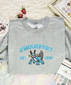 Swampert Embroidered Shirt, Pokemon Embroidered Hoodie, Anime Embroidered Sweatshirt (3)