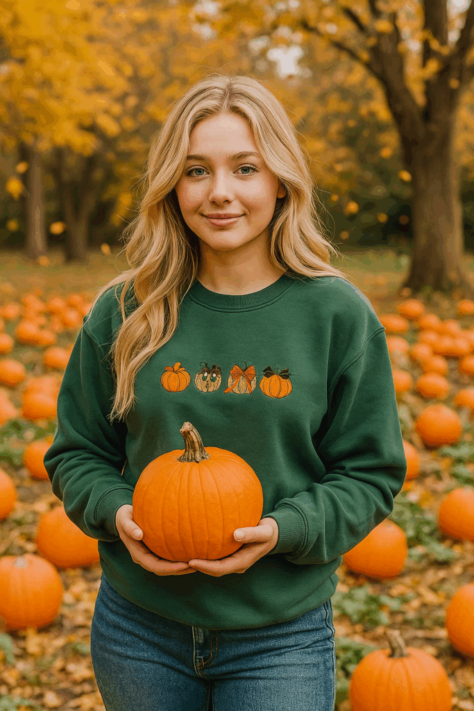 Aesthetic Pumpkin Bows Autumn Fall Embroidered Shirt