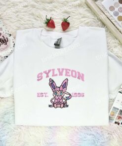 Sylveon Embroidered Shirt, Pokemon Embroidered Hoodie, Anime Embroidered Sweatshirt (1)
