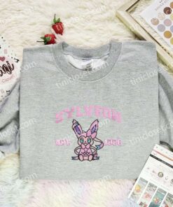 Sylveon Embroidered Shirt, Pokemon Embroidered Hoodie, Anime Embroidered Sweatshirt (3)