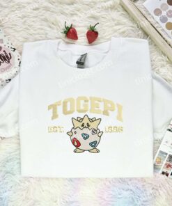 Togepi Embroidered Shirt, Pokemon Embroidered Hoodie, Anime Embroidered Sweatshirt (1)