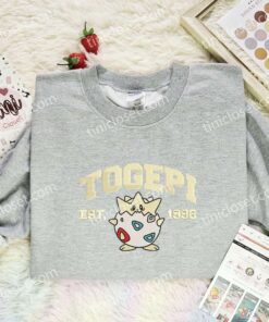 Togepi Embroidered Shirt, Pokemon Embroidered Hoodie, Anime Embroidered Sweatshirt (3)