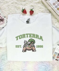 Torterra Embroidered Shirt, Pokemon Embroidered Hoodie, Anime Embroidered Sweatshirt (1)