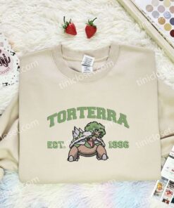 Torterra Embroidered Shirt, Pokemon Embroidered Hoodie, Anime Embroidered Sweatshirt (2)