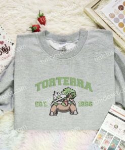 Torterra Embroidered Shirt, Pokemon Embroidered Hoodie, Anime Embroidered Sweatshirt (3)